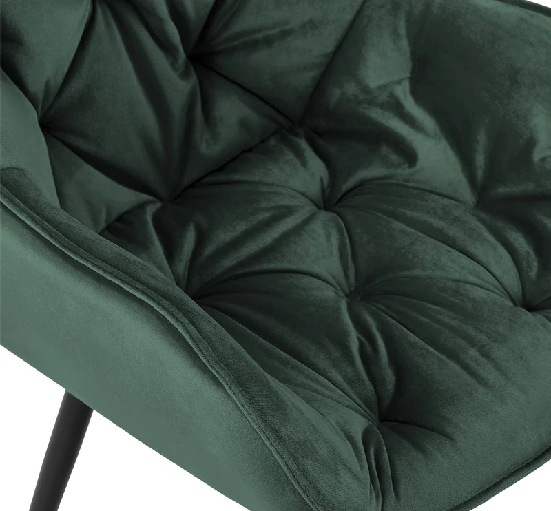 Chaise de salle à manger x1 coutures décoratives en velours vert et pieds en métal noir 10_0007288