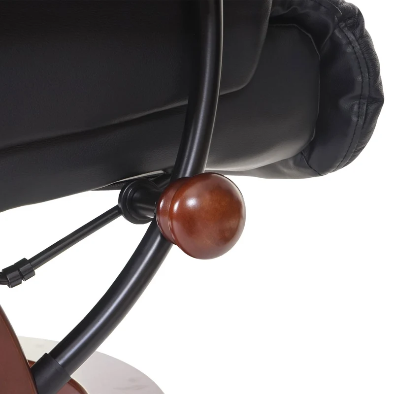 Fauteuil de relaxation avec accoudoirs et repose-pieds en cuir véritable noir cadre en bois aspect noyer 04_0007818