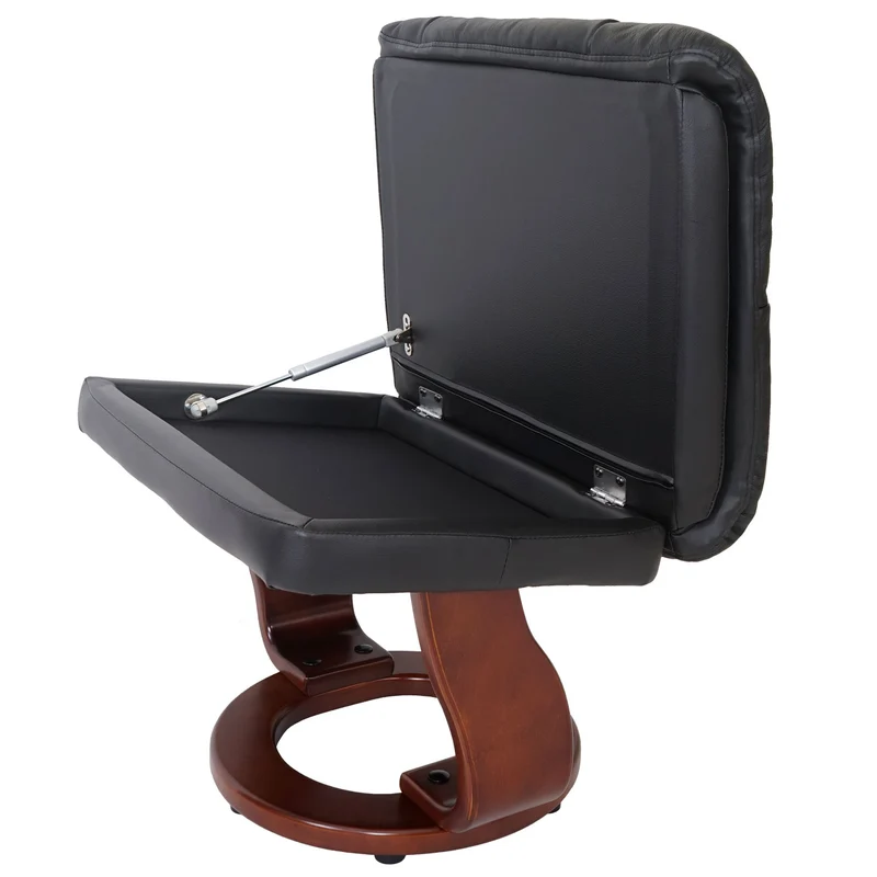Fauteuil de relaxation avec accoudoirs et repose-pieds en cuir véritable noir cadre en bois aspect noyer 04_0007818