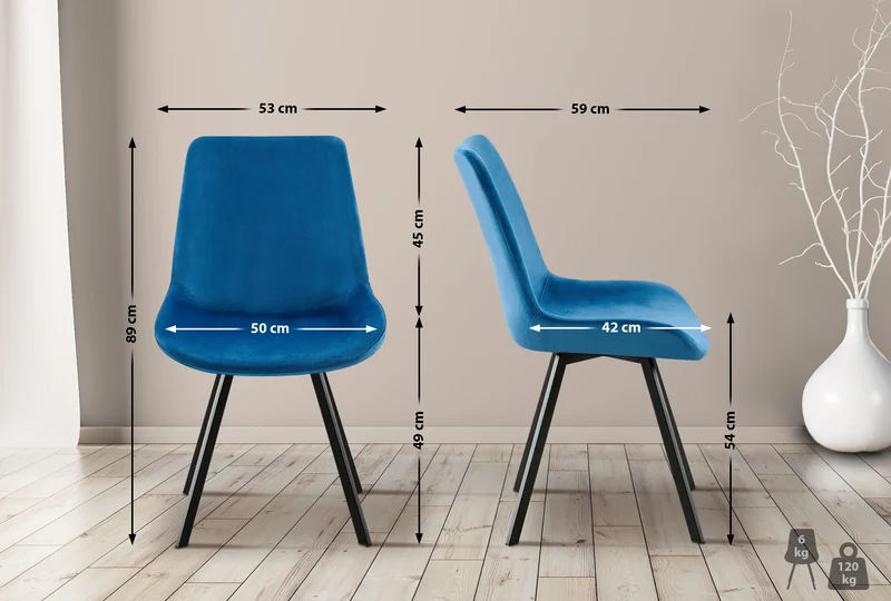 Lot de 2 chaises de salle à manger pivotant à 360 degrés en velours bleu foncé cadre en métal noir 10_0007607
