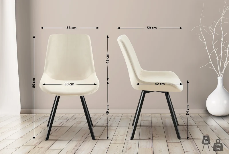 Lot de 2 chaises de salle à manger pivotant à 360 degrés en velours crème cadre en métal noir 10_0007587
