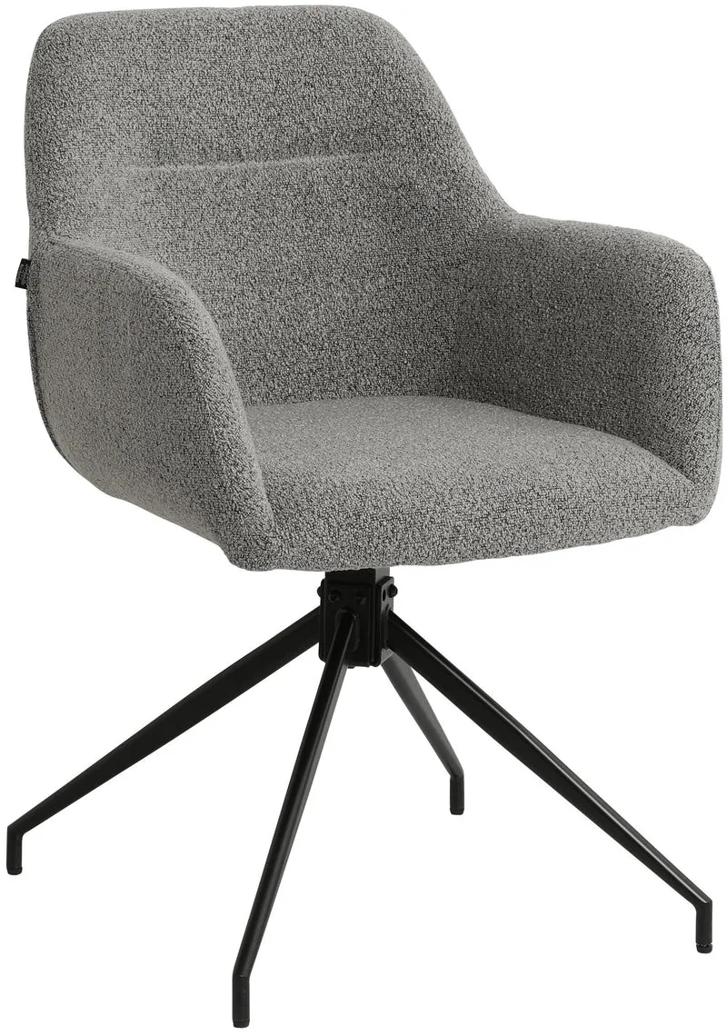 Chaise en tissu bouclette gris avec pied étoile en métal noir – Chaise design moderne 10_0007254
