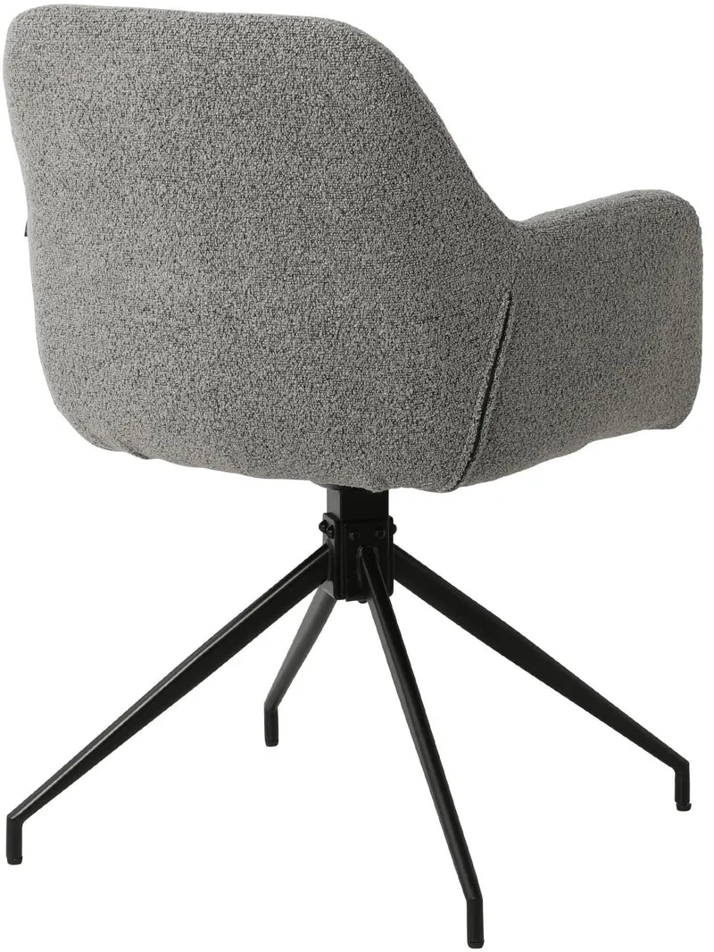Chaise en tissu bouclette gris avec pied étoile en métal noir – Chaise design moderne 10_0007254
