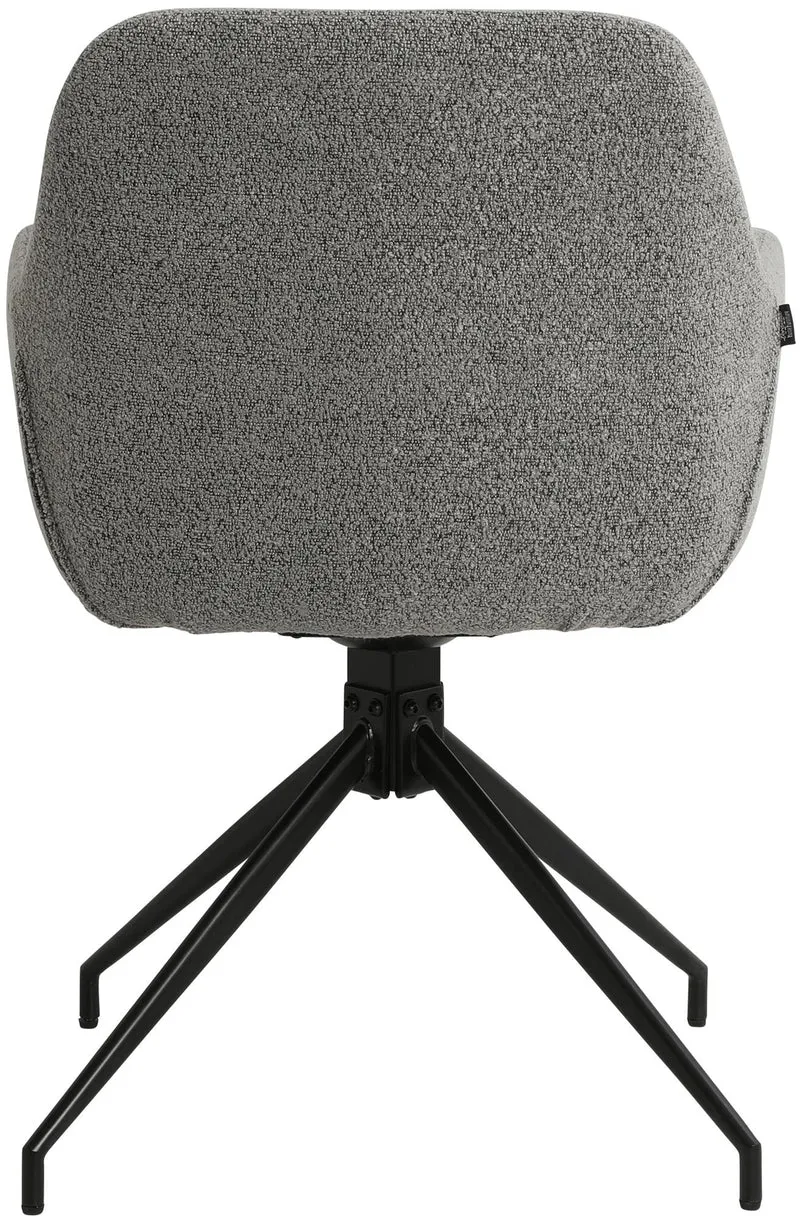 Chaise en tissu bouclette gris avec pied étoile en métal noir – Chaise design moderne 10_0007254