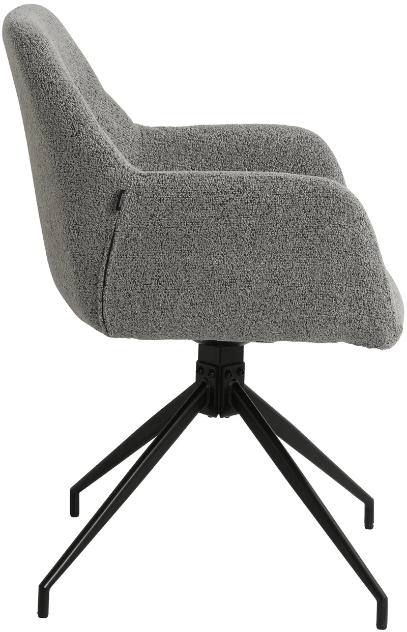Chaise en tissu bouclette gris avec pied étoile en métal noir – Chaise design moderne 10_0007254