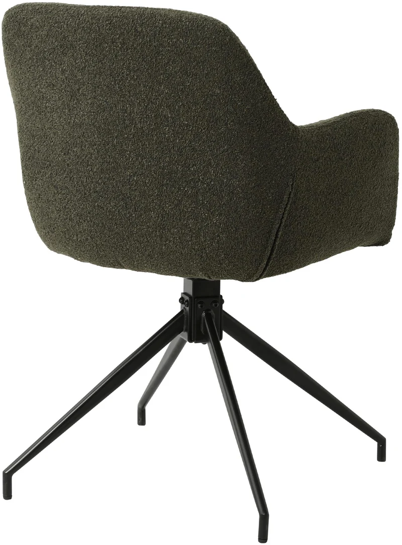 Chaise en tissu bouclette vert foncé avec pied étoile en métal noir – Chaise design moderne 10_0007253