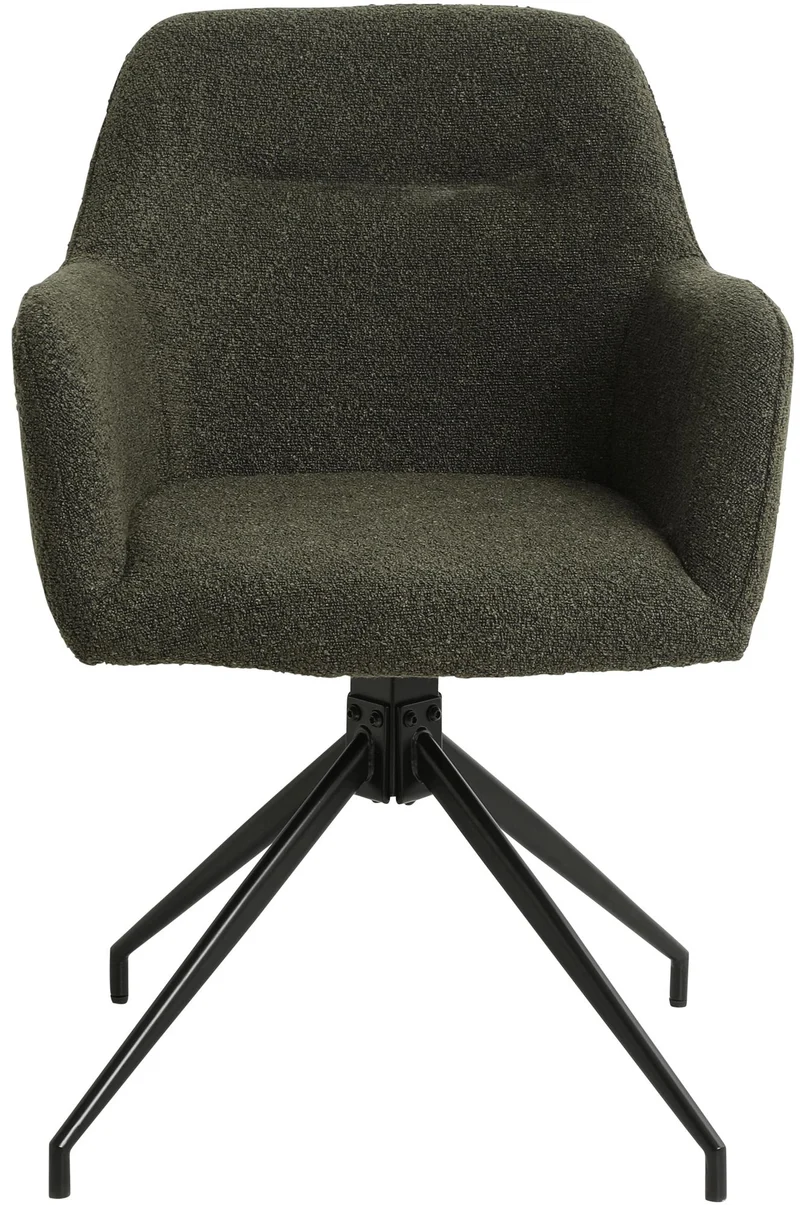 Chaise en tissu bouclette vert foncé avec pied étoile en métal noir – Chaise design moderne 10_0007253