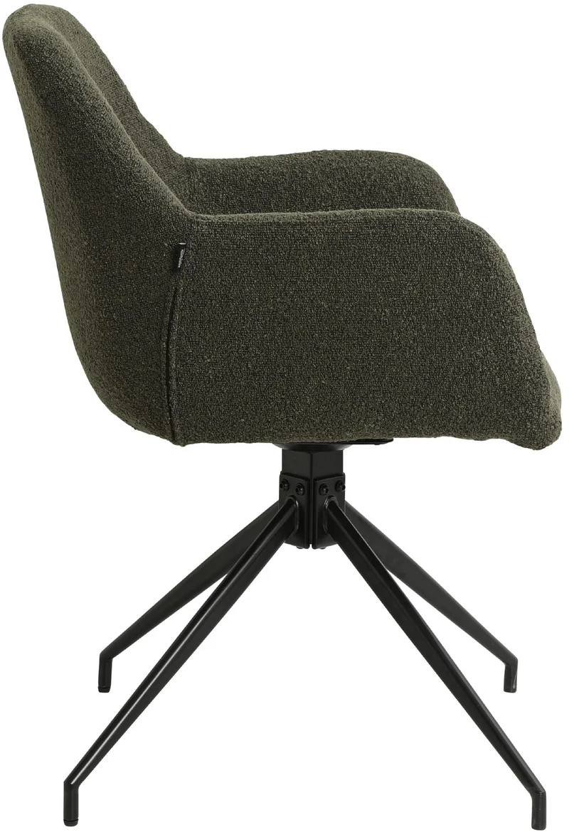Chaise en tissu bouclette vert foncé avec pied étoile en métal noir – Chaise design moderne 10_0007253