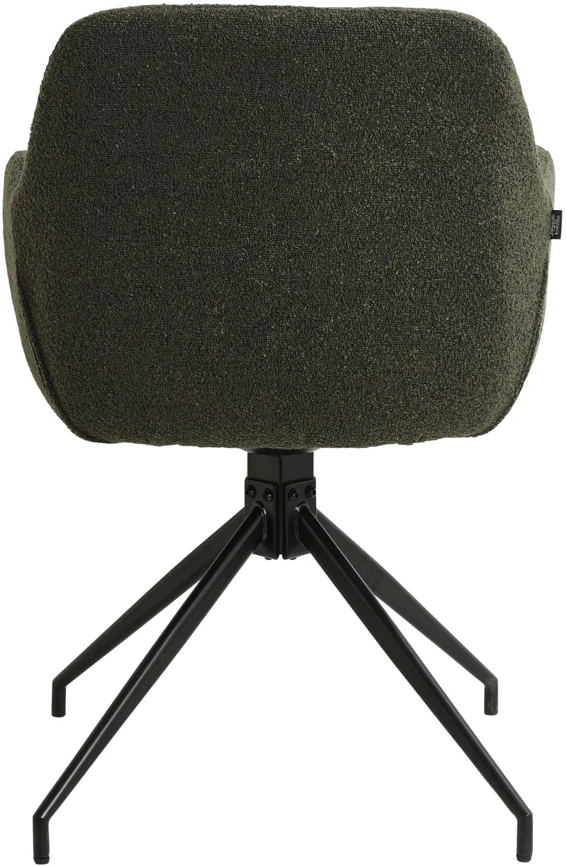 Chaise en tissu bouclette vert foncé avec pied étoile en métal noir – Chaise design moderne 10_0007253