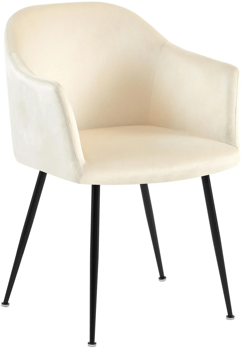 Chaise de salle à manger en velours crème avec dossier arrondi et pieds métal noir moderne et intemporel 10_0007497