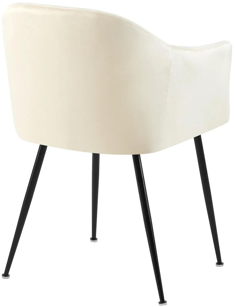 Chaise de salle à manger en velours crème avec dossier arrondi et pieds métal noir moderne et intemporel 10_0007497