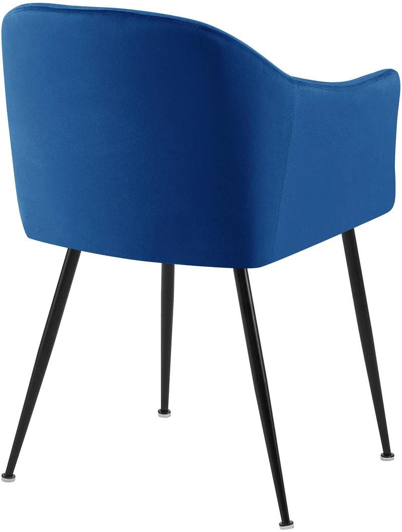 Chaise de salle à manger en velours bleu avec dossier arrondi et pieds métal noir moderne et intemporel 10_0007433