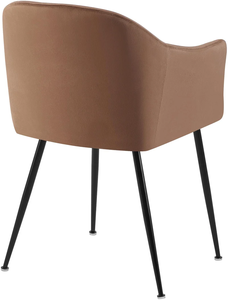 Chaise de salle à manger en velours marron avec dossier arrondi et pieds métal noir moderne et intemporel 10_0007431