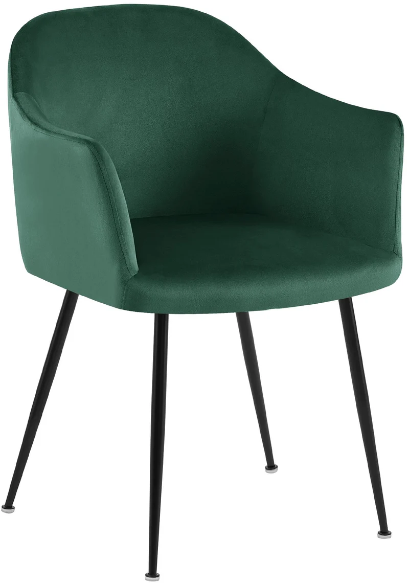 Chaise de salle à manger en velours vert foncé avec dossier arrondi et pieds métal noir moderne et intemporel 10_0007423
