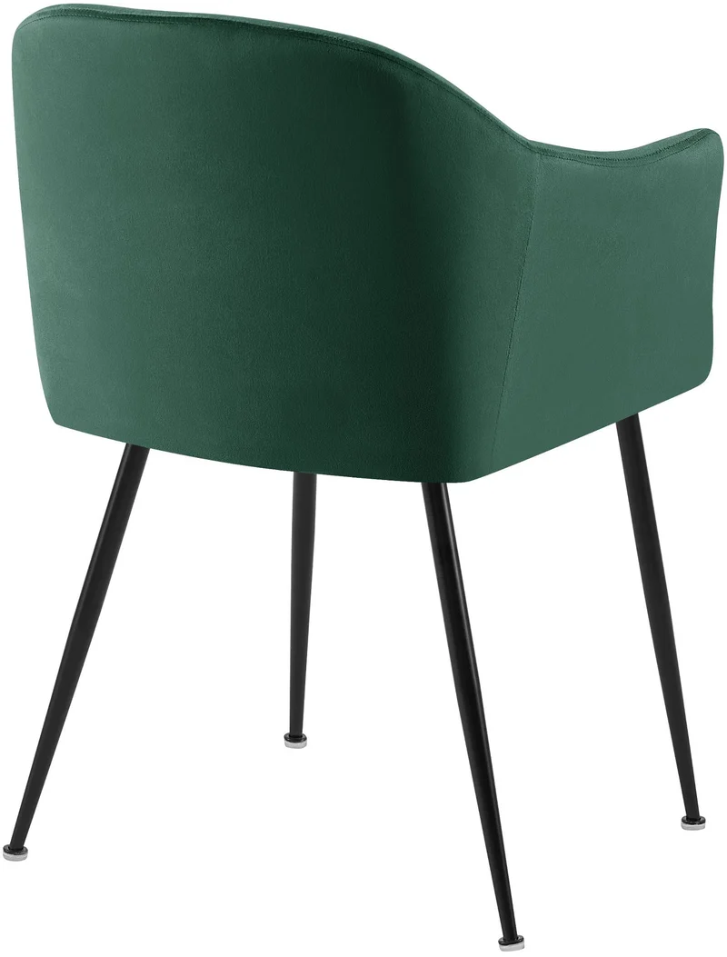 Chaise de salle à manger en velours vert foncé avec dossier arrondi et pieds métal noir moderne et intemporel 10_0007423