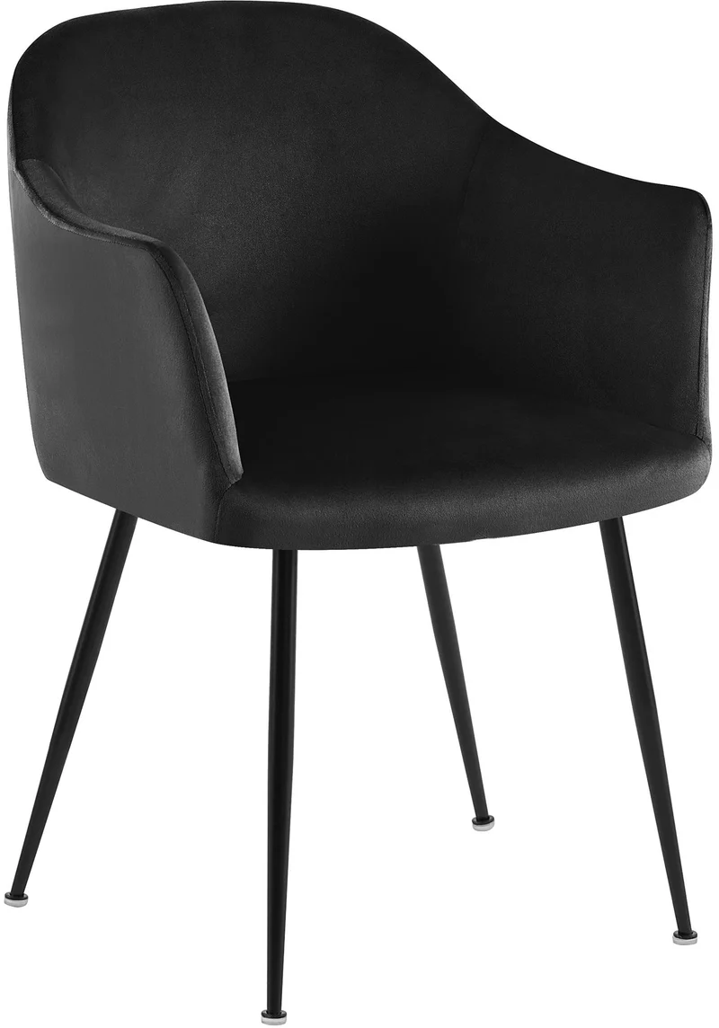 Chaise de salle à manger en velours noir avec dossier arrondi et pieds métal noir moderne et intemporel 10_0007372