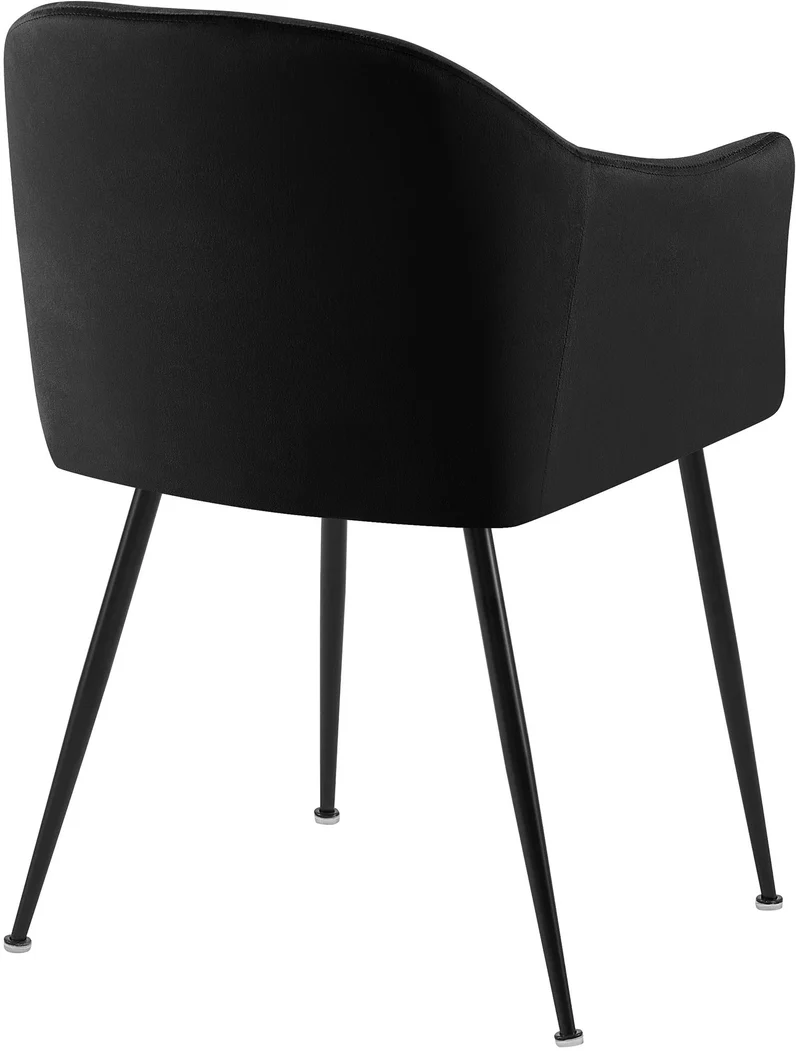 Chaise de salle à manger en velours noir avec dossier arrondi et pieds métal noir moderne et intemporel 10_0007372