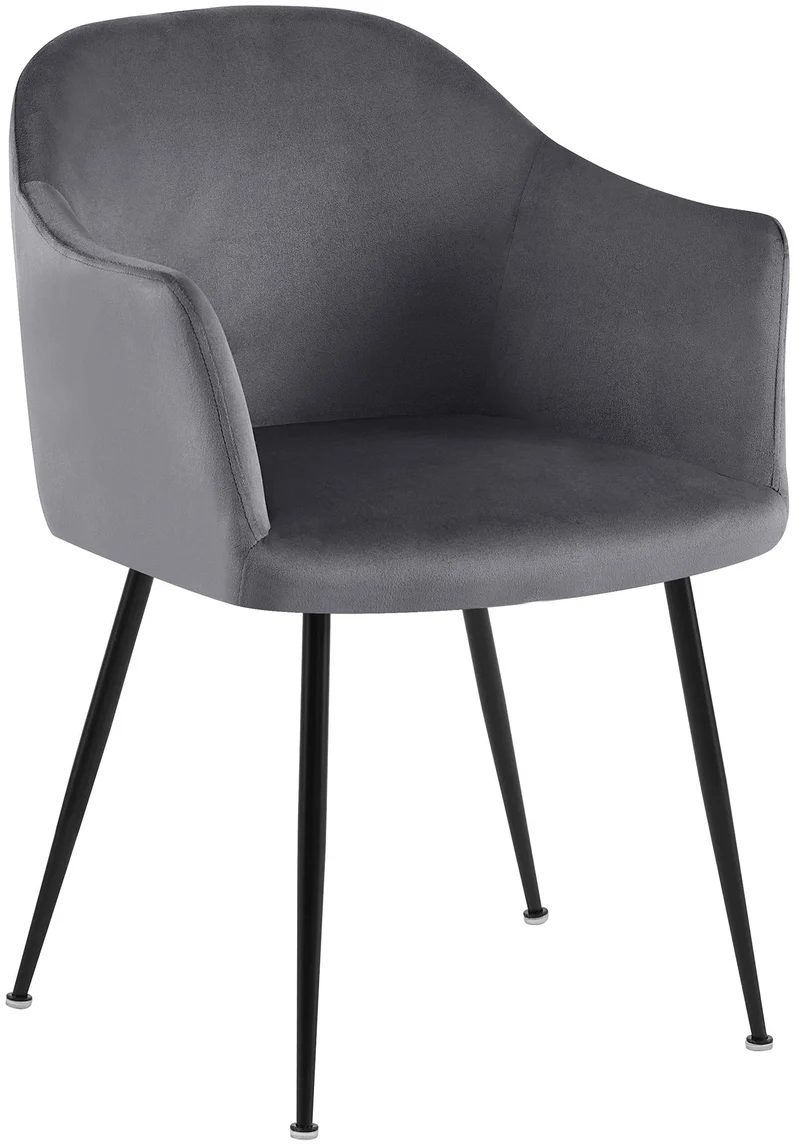 Chaise de salle à manger en velours gris foncé avec dossier arrondi et pieds métal noir moderne et intemporel 10_0007363