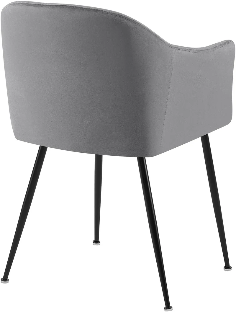 Chaise de salle à manger en velours gris foncé avec dossier arrondi et pieds métal noir moderne et intemporel 10_0007363