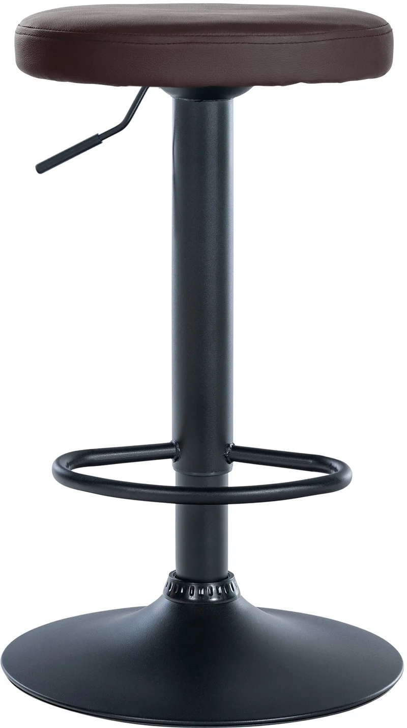Tabouret de bar x1 design simple hauteur réglable revêtement en PVC marron pieds en métal noir 10_0006803