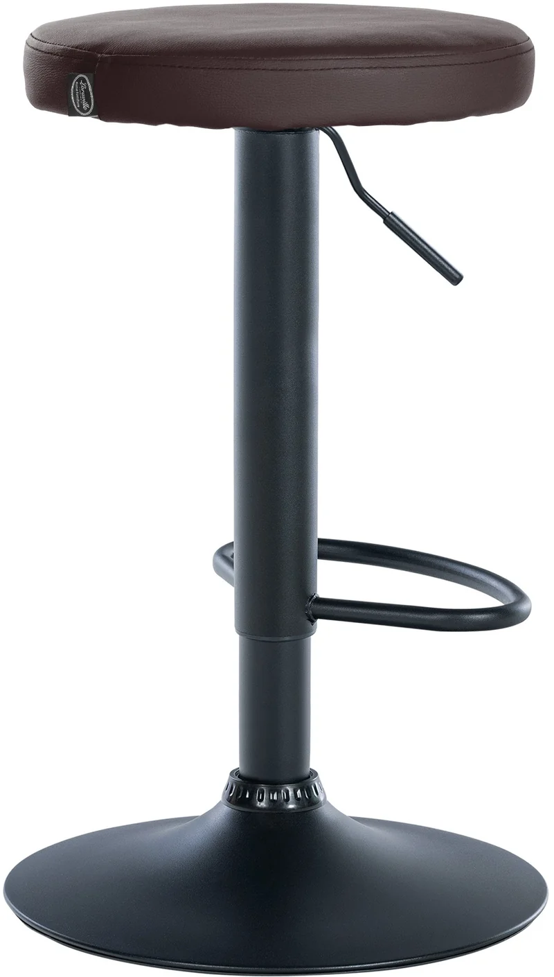 Tabouret de bar x1 design simple hauteur réglable revêtement en PVC marron pieds en métal noir 10_0006803