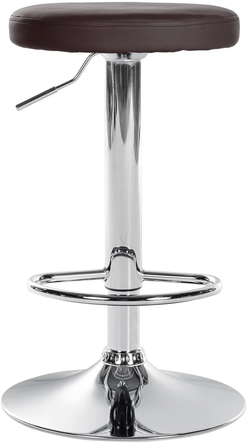 Tabouret de bar x1 design simple hauteur réglable revêtement en PVC marron pieds en métal aspect chromé 10_0006802