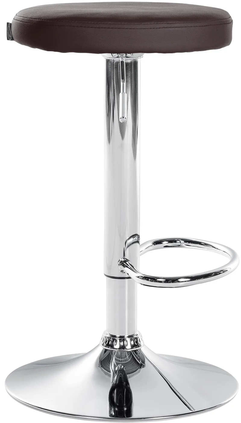 Tabouret de bar x1 design simple hauteur réglable revêtement en PVC marron pieds en métal aspect chromé 10_0006802