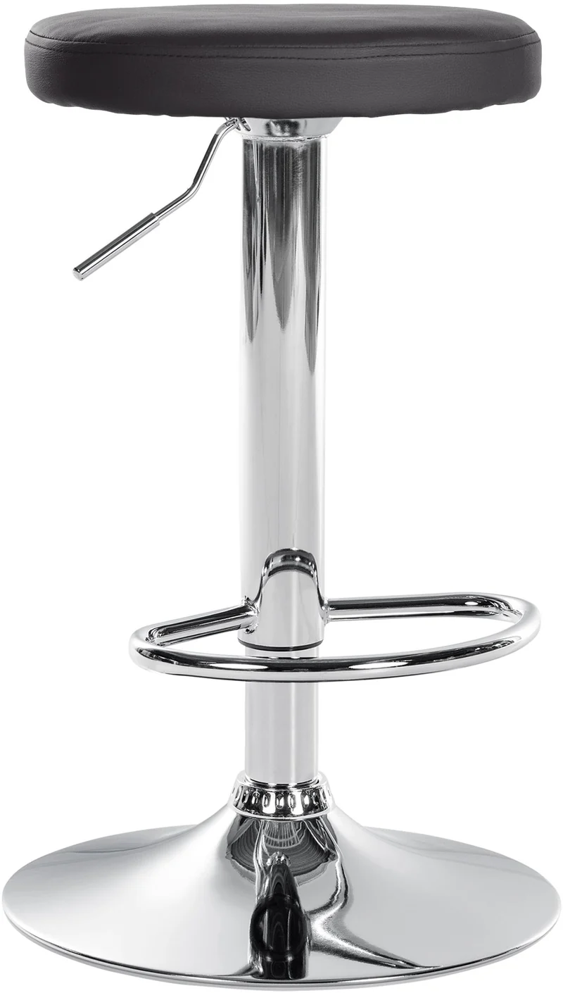 Tabouret de bar x1 design simple hauteur réglable revêtement en PVC noir pieds en métal aspect chromé 10_0006397