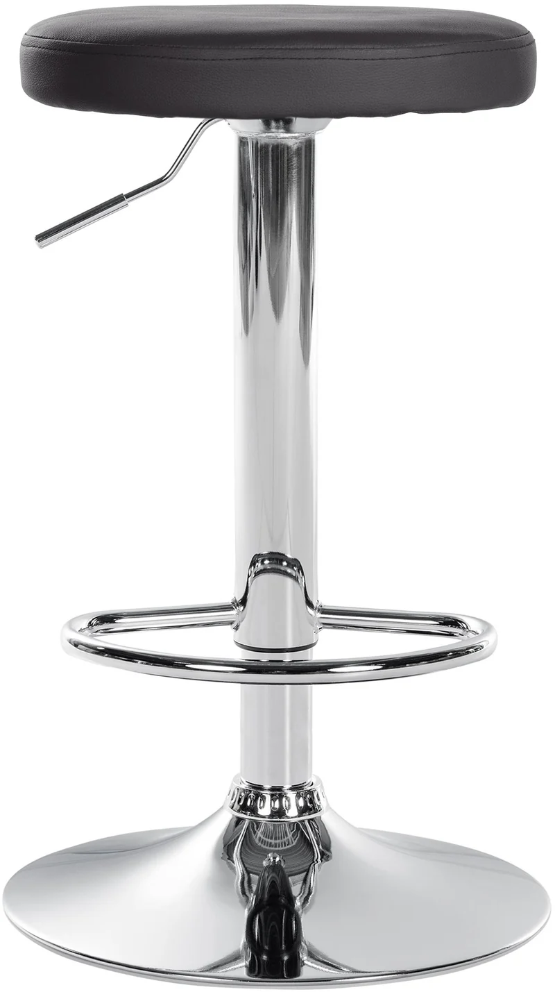 Tabouret de bar x1 design simple hauteur réglable revêtement en PVC noir pieds en métal aspect chromé 10_0006397