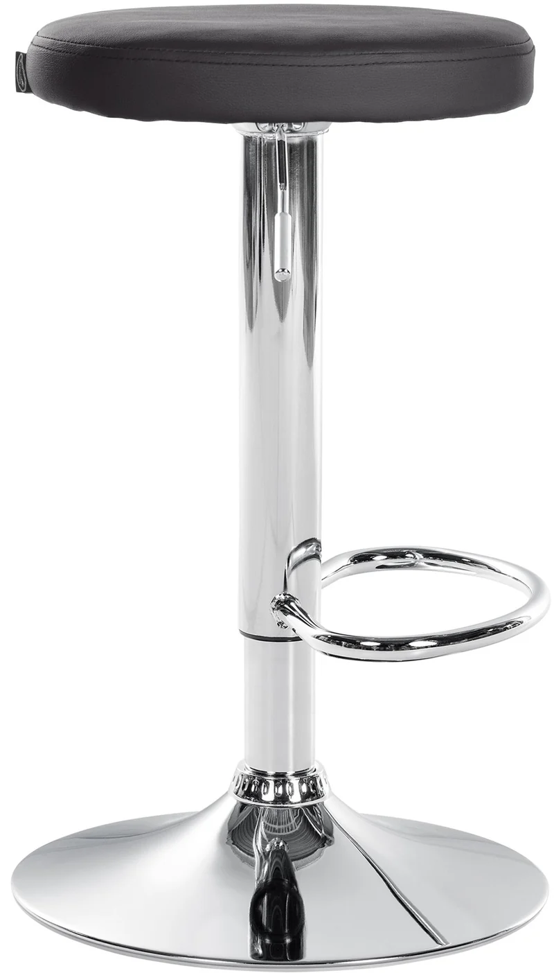 Tabouret de bar x1 design simple hauteur réglable revêtement en PVC noir pieds en métal aspect chromé 10_0006397