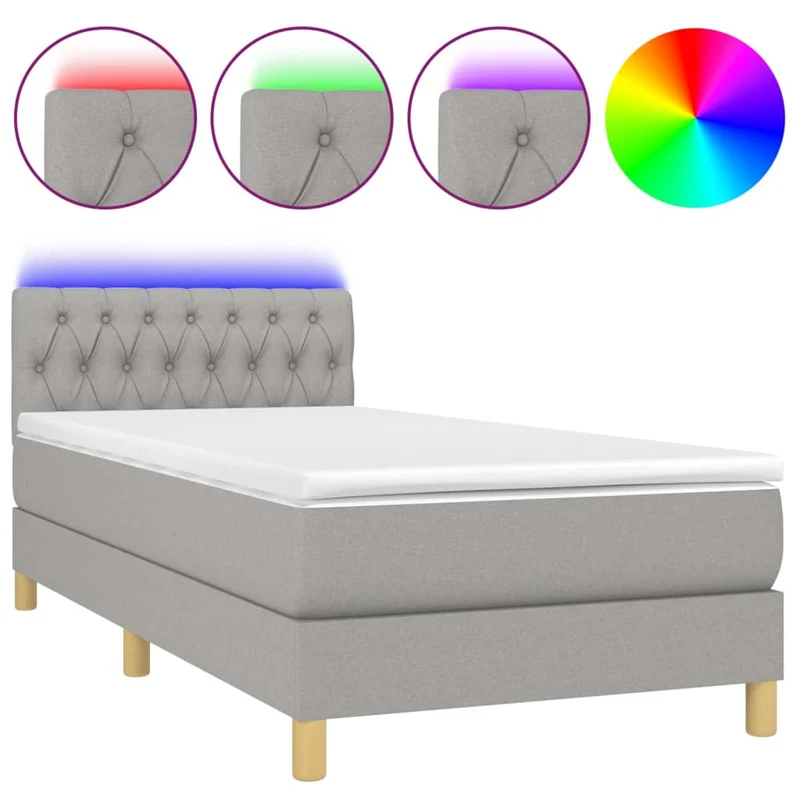 Cadre de lit LED avec sommier tête de lit matelas 90x190cm tissu gris clair TDL0209467