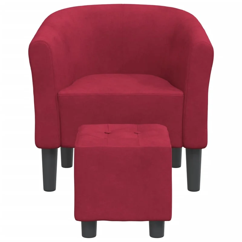Fauteuil lounge assise confortable design moderne avec repose-pieds en tissu velours rouge bordeaux DEC026435