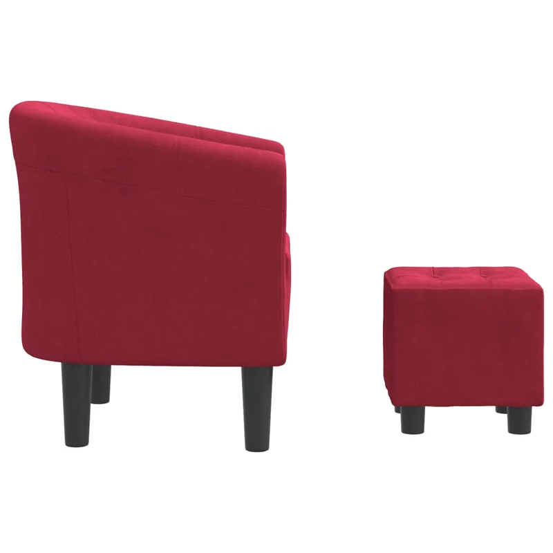 Fauteuil lounge assise confortable design moderne avec repose-pieds en tissu velours rouge bordeaux DEC026435