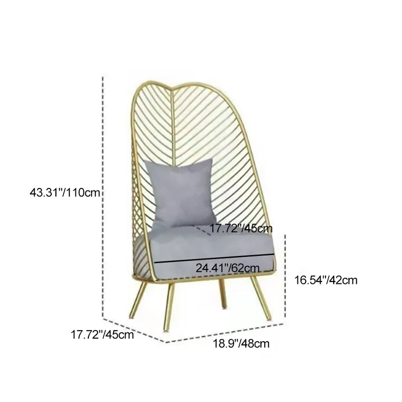 Contemporary Nordic Velvet Upholstered Banana Leaf Metal Frame Accent Chair Backrest For Living Room