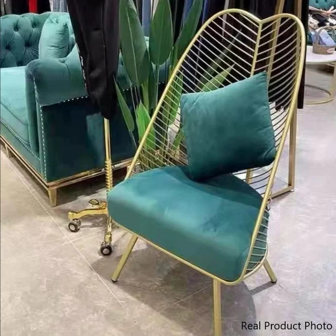 Contemporary Nordic Velvet Upholstered Banana Leaf Metal Frame Accent Chair Backrest For Living Room