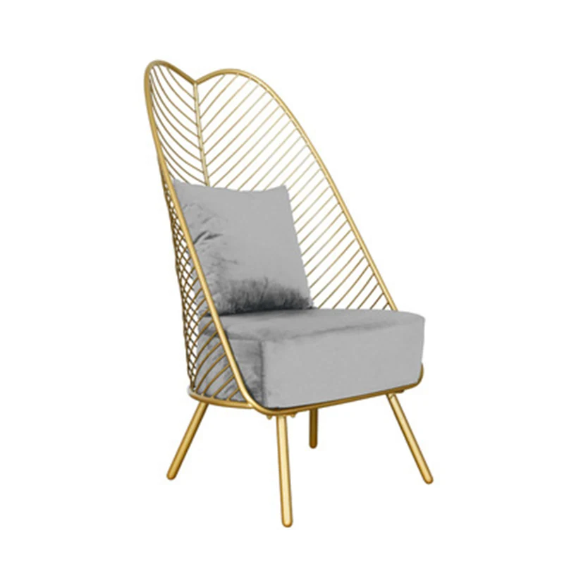 Contemporary Nordic Velvet Upholstered Banana Leaf Metal Frame Accent Chair Backrest For Living Room
