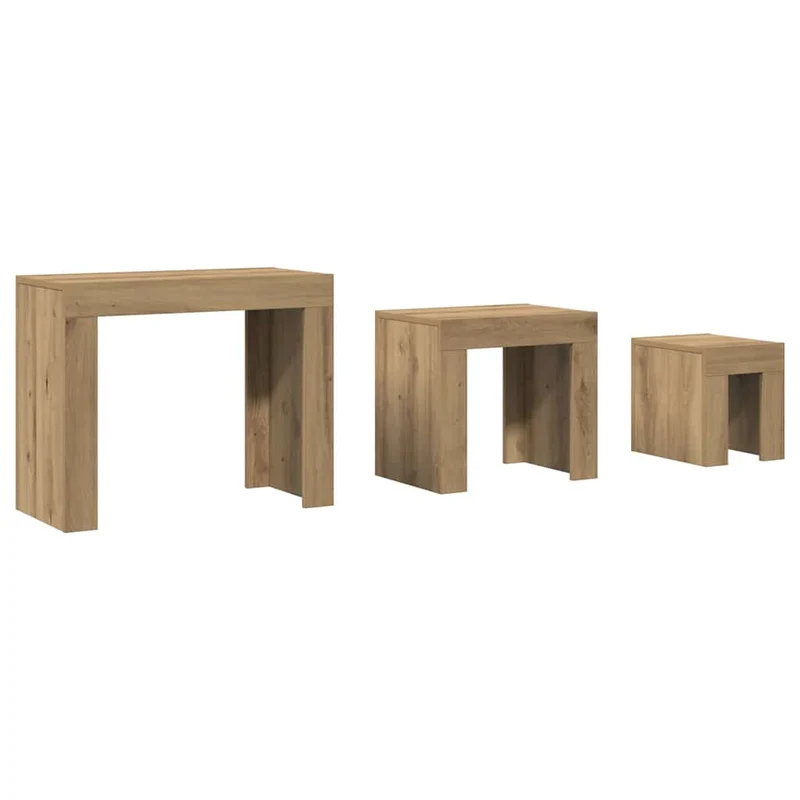 Lot de 3 tables d'appoint en bois d'ingénierie couleur chêne DEC040537