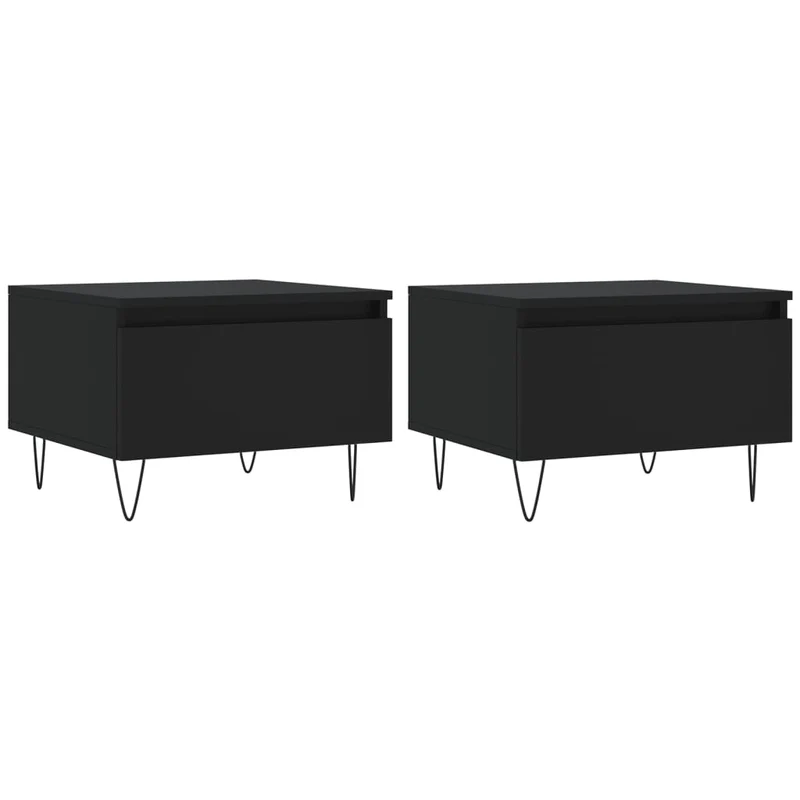 Lot de 2 tables d'appoint avec tiroir 50 x 46 x 35 cm bois d'ingénierie noir et métal DEC040410