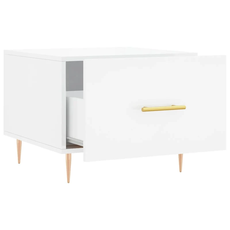 Lot de 2 tables basses d'appoint avec tiroir 50 x 50 x 40cm bois d'ingénierie blanc et fer DEC040335
