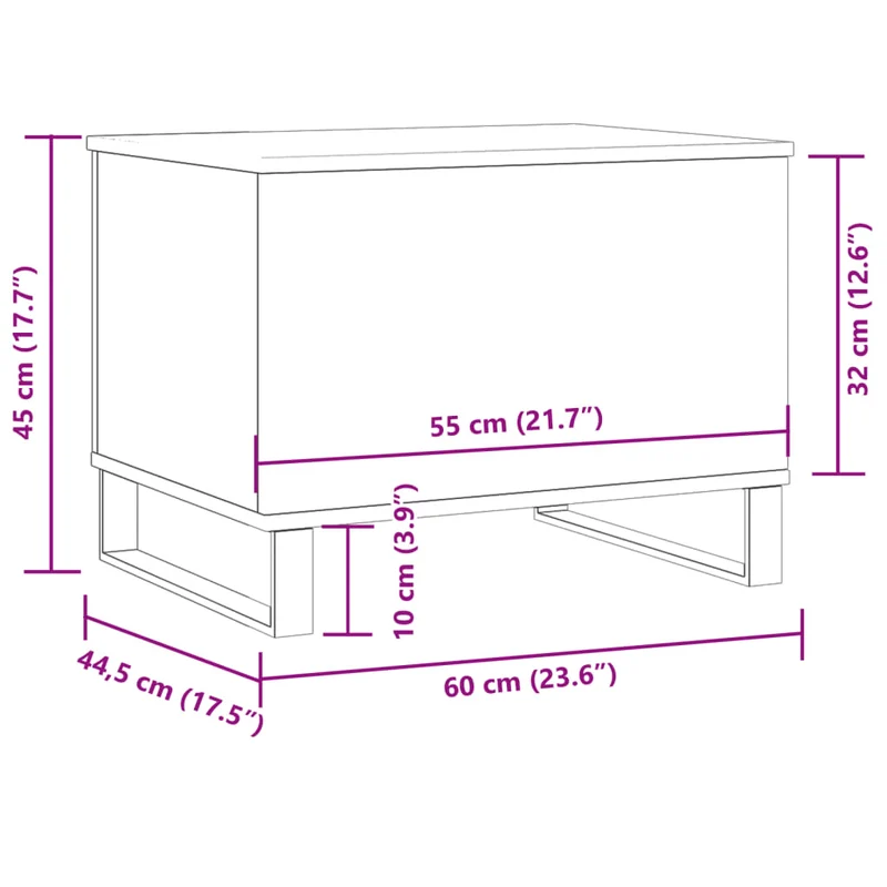 Table basse avec plateau relevable 60 x 44,5 x 45 cm bois d'ingénierie marron effet vieilli et métal DEC040208