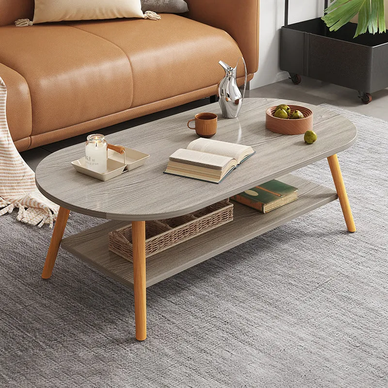 Modern Simplicity Long Oval Density Board Wood End Table 2-Tiers For Living Room