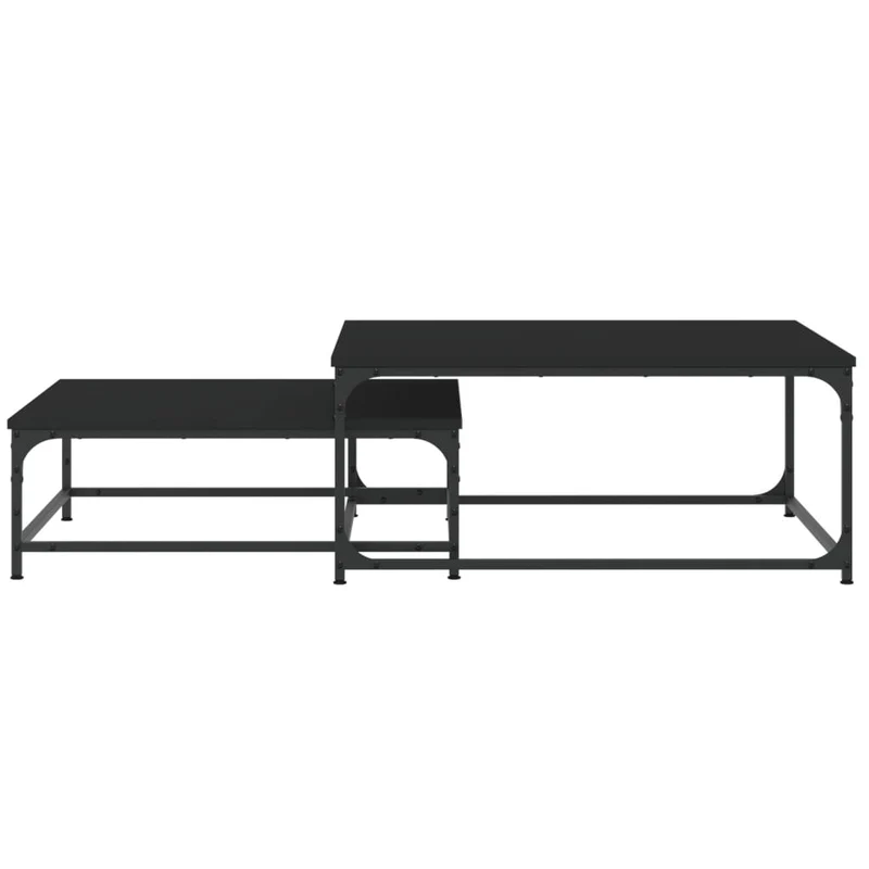 Lot de 2 tables basses gigognes design contemporain en bois d'ingénierie noir et fer DEC040518