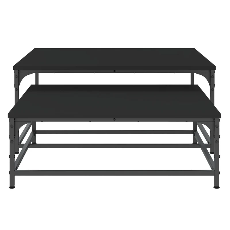 Lot de 2 tables basses gigognes design contemporain en bois d'ingénierie noir et fer DEC040518
