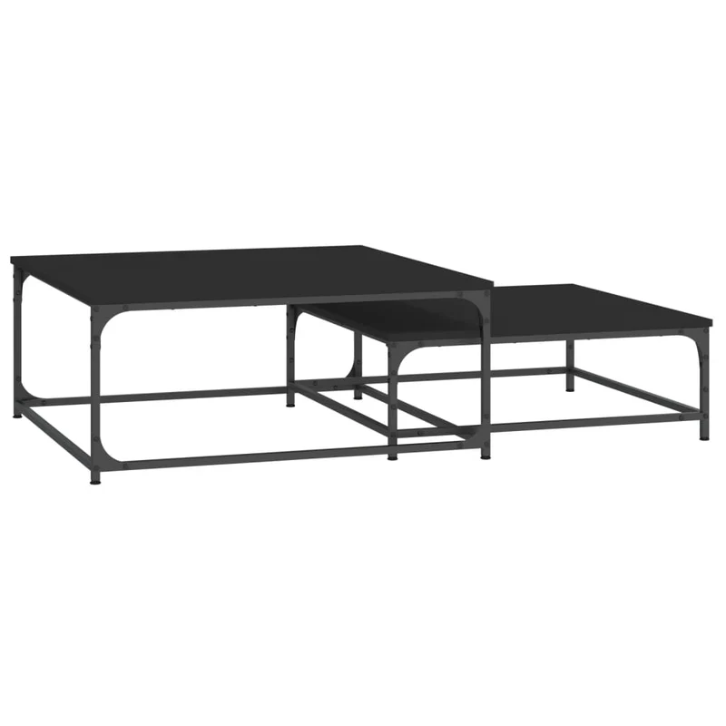 Lot de 2 tables basses gigognes design contemporain en bois d'ingénierie noir et fer DEC040518
