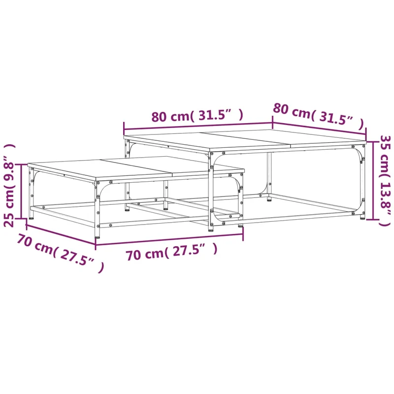 Lot de 2 tables basses gigognes design contemporain en bois d'ingénierie noir et fer DEC040518