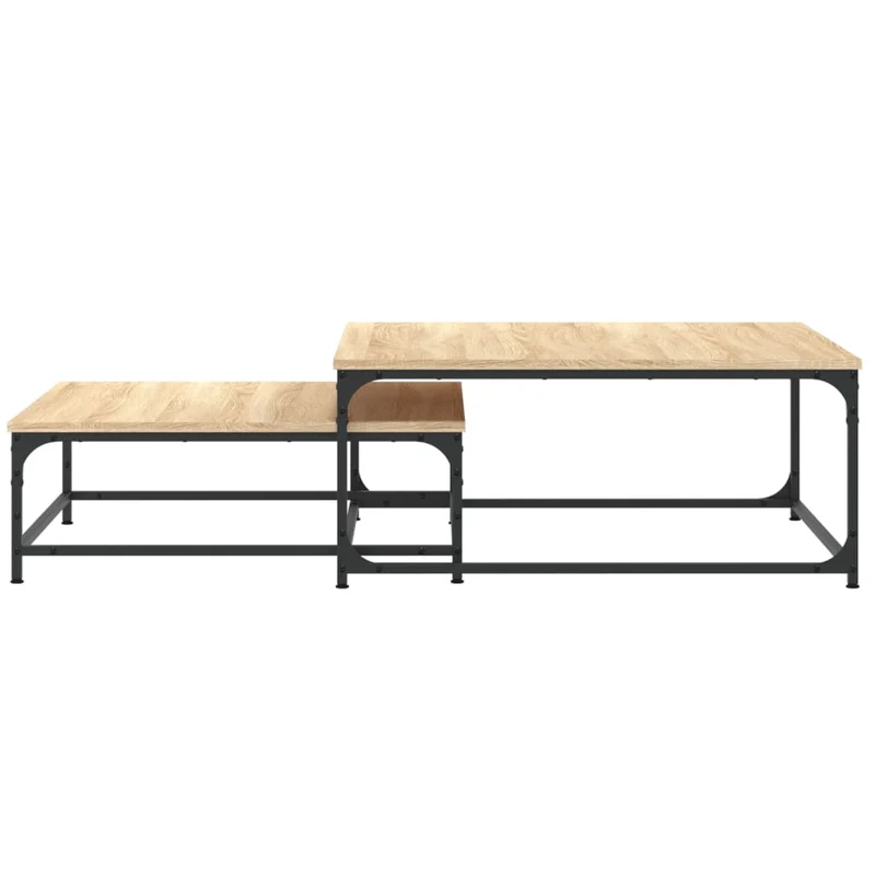 Lot de 2 tables basses gigognes design industriel en bois d'ingénierie couleur chêne et fer DEC040505