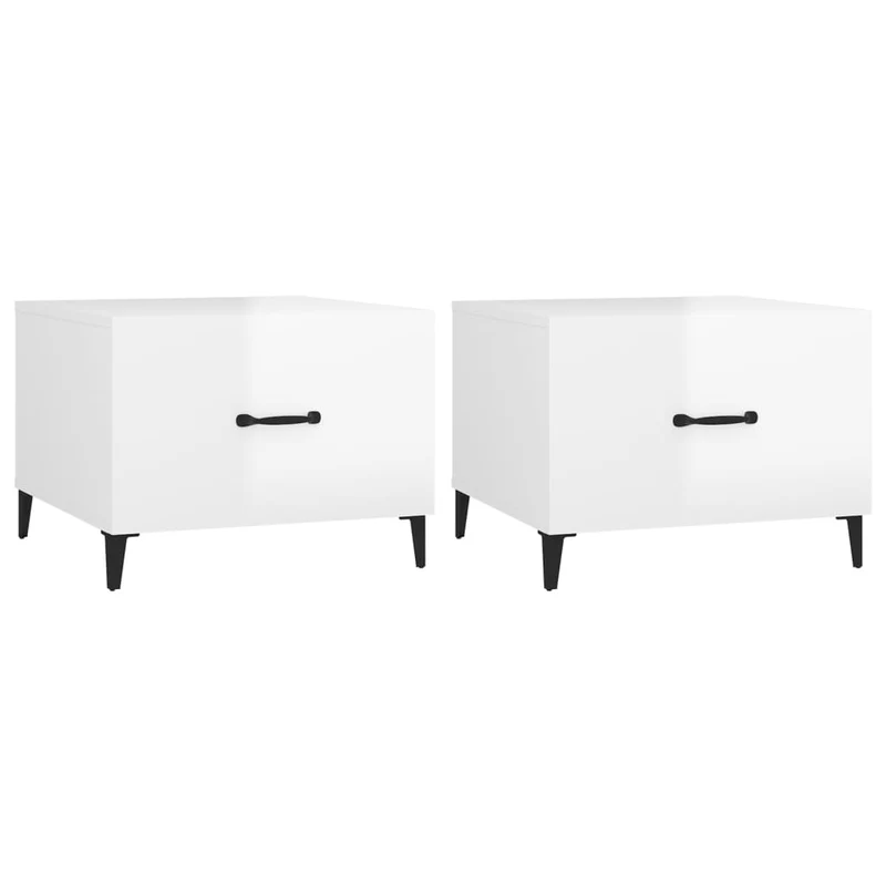 Lot de 2 tables basses avec pieds métal noir et bois d'ingénierie brillant 50 x 50 x 40 cm DEC040486