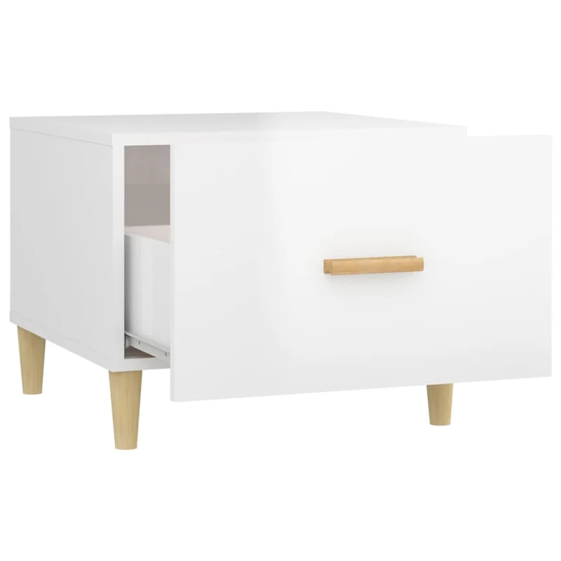 Lot de 2 tables basses tabls de chevet avec tiroir 50 x 50 x 40cm bois d'ingénierie blanc brillant DEC040327