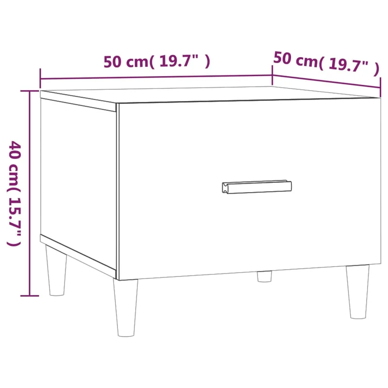 Lot de 2 tables basses tabls de chevet avec tiroir 50 x 50 x 40cm bois d'ingénierie blanc brillant DEC040327