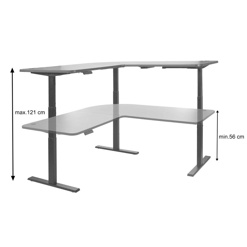 Bureau d'angle table d'ordinateur réglable en hauteur électriquement 178 x 178 cm HDF couleur blanc pieds acier gris 04_0006022